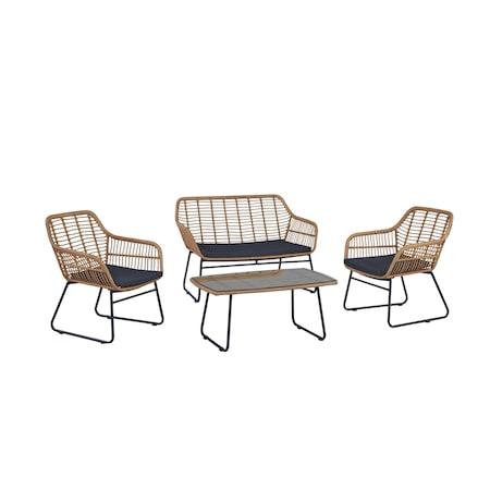 Manhattan Comfort Antibes 2.0 Steel Rattan 4-Piece Patio Conversation Set with Cushions in Grey OD-CV011-GY
